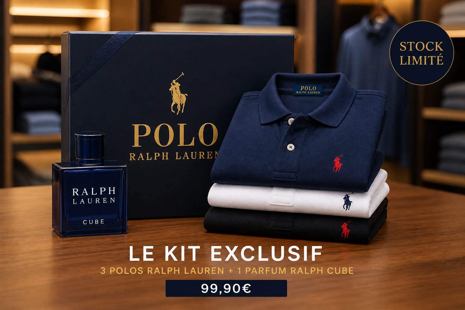 Kit Alziora — 3 polos Ralph Lauren + parfum offert